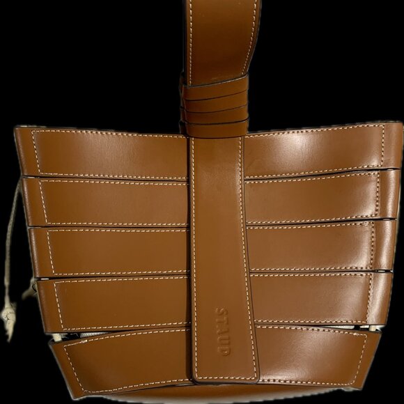STAUD Brown Leather Woven Bucket Bag - Picture 2 of 3